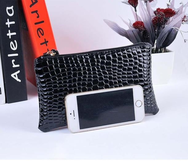 ELECTROPRIME Fashion Long Crocodile Pattern Ladies Clutch Wallet(Black)