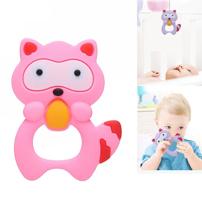 ELECTROPRIME Baby Raccoon Tooth Gel Molar Stick Silicone Baby Bite Toy Hand Rattle Toy(Pink)
