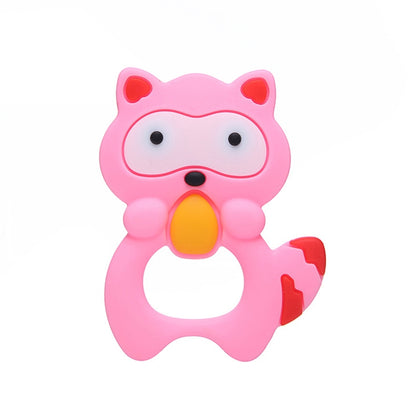 ELECTROPRIME Baby Raccoon Tooth Gel Molar Stick Silicone Baby Bite Toy Hand Rattle Toy(Pink)