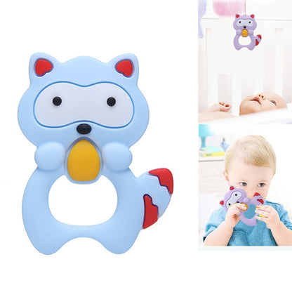 ELECTROPRIME Baby Raccoon Tooth Gel Molar Stick Silicone Baby Bite Toy Hand Rattle Toy(Blue)