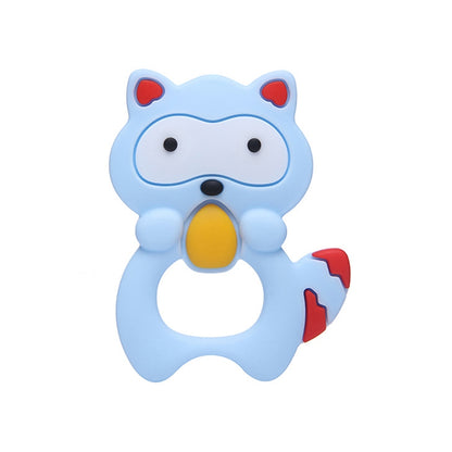 ELECTROPRIME Baby Raccoon Tooth Gel Molar Stick Silicone Baby Bite Toy Hand Rattle Toy(Blue)
