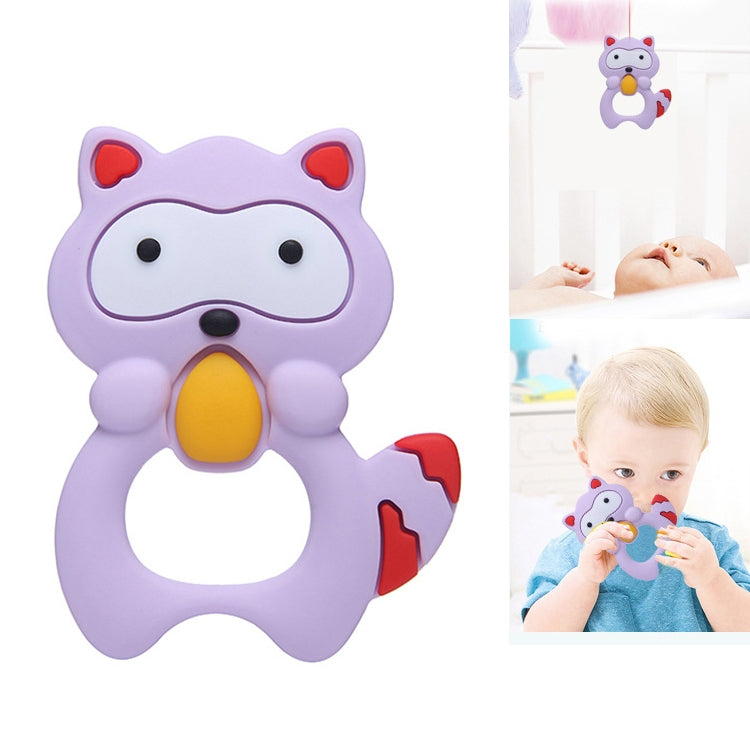 ELECTROPRIME Baby Raccoon Tooth Gel Molar Stick Silicone Baby Bite Toy Hand Rattle Toy(Purple)