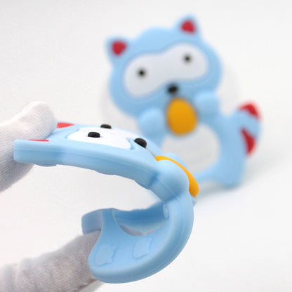 ELECTROPRIME Baby Raccoon Tooth Gel Molar Stick Silicone Baby Bite Toy Hand Rattle Toy(Purple)