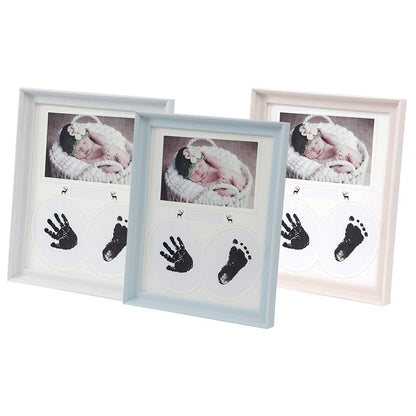 ELECTROPRIME Desk Hanging Photo Frame PVC Baby Foot Hand Print Ink Pad Bedroom Wall Birthday Pictures Albums(Light Pink)