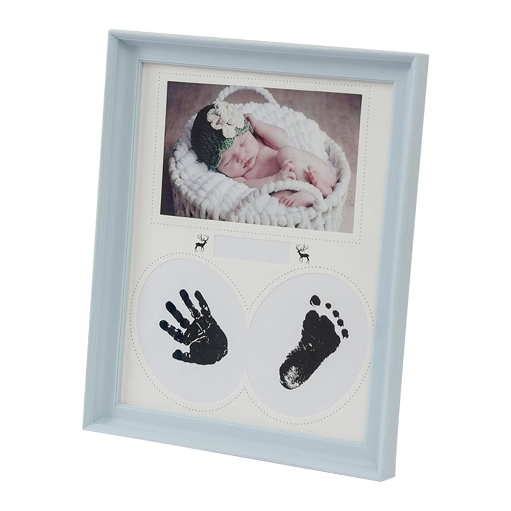 ELECTROPRIME Desk Hanging Photo Frame PVC Baby Foot Hand Print Ink Pad Bedroom Wall Birthday Pictures Albums(Light Blue)
