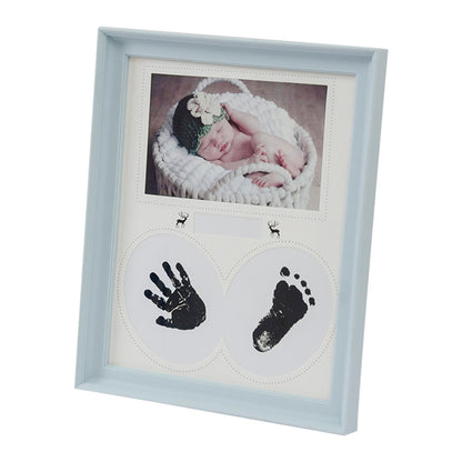 ELECTROPRIME Desk Hanging Photo Frame PVC Baby Foot Hand Print Ink Pad Bedroom Wall Birthday Pictures Albums(Light Blue)