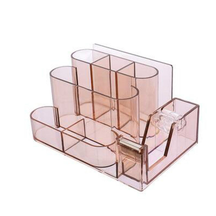 ELECTROPRIME Transparent Acrylic Stationery Storage Box Creative Desk Organizer Plastic Compartment Pen Holder Office Accessories(Brown)