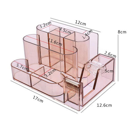 ELECTROPRIME Transparent Acrylic Stationery Storage Box Creative Desk Organizer Plastic Compartment Pen Holder Office Accessories(Brown)