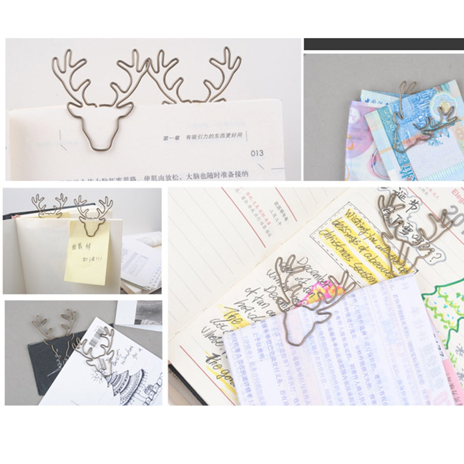 ELECTROPRIME 8 PCS/Set Deer Head Paper Clip Shaped Paper Clip Creative Shape Pin Bookmark