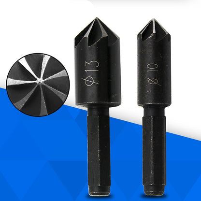 ELECTROPRIME 10 mm 13 mm Woodworking Hole Drilling Positioning Board 1/4 Hex Handle Seven-blade Chamfering Knife Edger(Black)