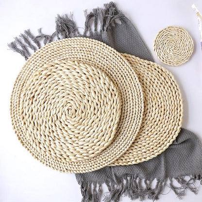 ELECTROPRIME 2 PCS Non-slip Natural Corn Woven Thickening Insulated Tea Mat Table Heat-resistant Casserole Mat Oval placemat 30x45.5cm