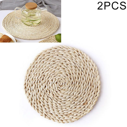ELECTROPRIME 2 PCS Non-slip Natural Corn Woven Thickening Insulated Tea Mat Table Heat-resistant Casserole Mat Round Coaster 10cm