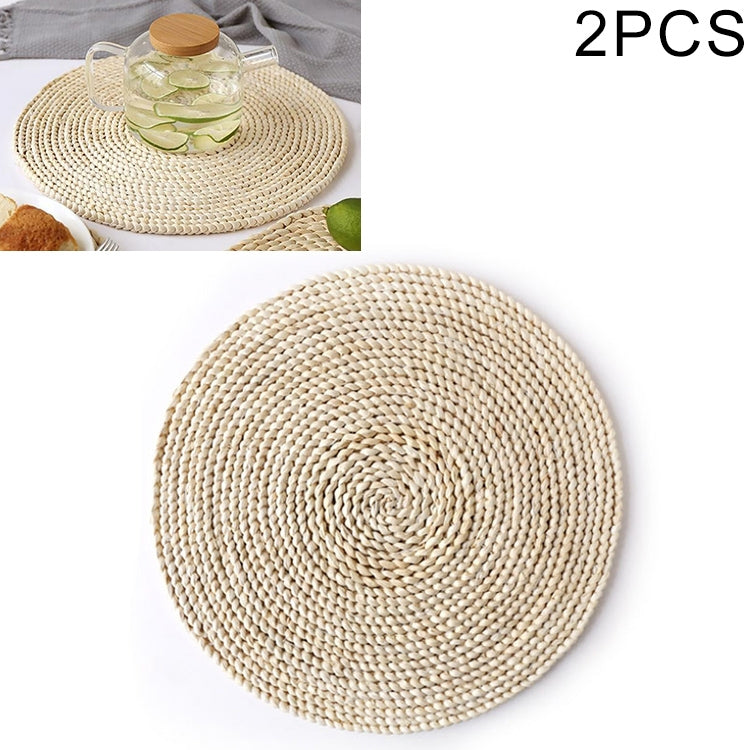 ELECTROPRIME 2 PCS Non-slip Natural Corn Woven Thickening Insulated Tea Mat Table Heat-resistant Casserole Mat Round Placemat 35cm