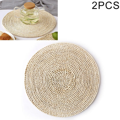 ELECTROPRIME 2 PCS Non-slip Natural Corn Woven Thickening Insulated Tea Mat Table Heat-resistant Casserole Mat Round Placemat 35cm