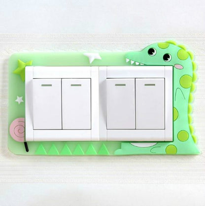 ELECTROPRIME Luminous Switch Stickers Protection Cover Wall Stickers Creative Living Room Bedroom Lamp Wall Socket Decorative Cover(Double Open - Dinosaur)