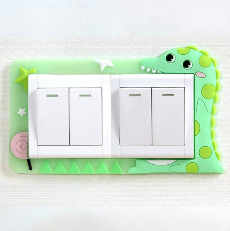 ELECTROPRIME Luminous Switch Stickers Protection Cover Wall Stickers Creative Living Room Bedroom Lamp Wall Socket Decorative Cover(Double Open - Dinosaur)