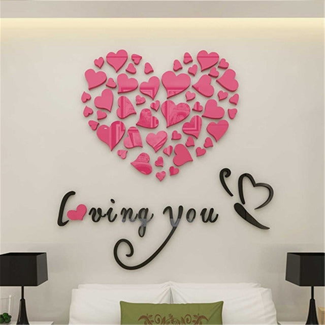 ELECTROPRIME Love Heart DIY Removable Wall Stickers Room Decor 3d Wall Stickers, Size: 40cm x 40cm(Pink)
