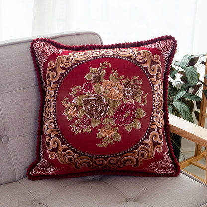 ELECTROPRIME Embroidered Retro Home Sofa Cushion Pillow Cover, Size:58*58cm without Core(Wine Red)