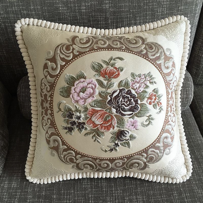 ELECTROPRIME Embroidered Retro Home Sofa Cushion Pillow Cover, Size:58*58cm without Core(Light Coffee)