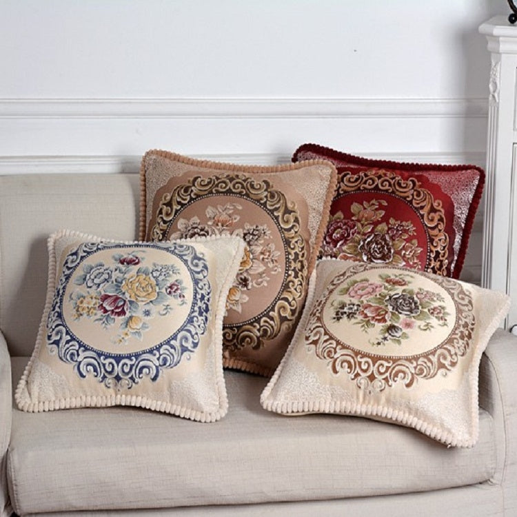 ELECTROPRIME Embroidered Retro Home Sofa Cushion Pillow Cover, Size:58*58cm without Core(Light Coffee)