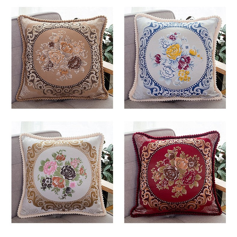 ELECTROPRIME Embroidered Retro Home Sofa Cushion Pillow Cover, Size:58*58cm without Core(Light Coffee)