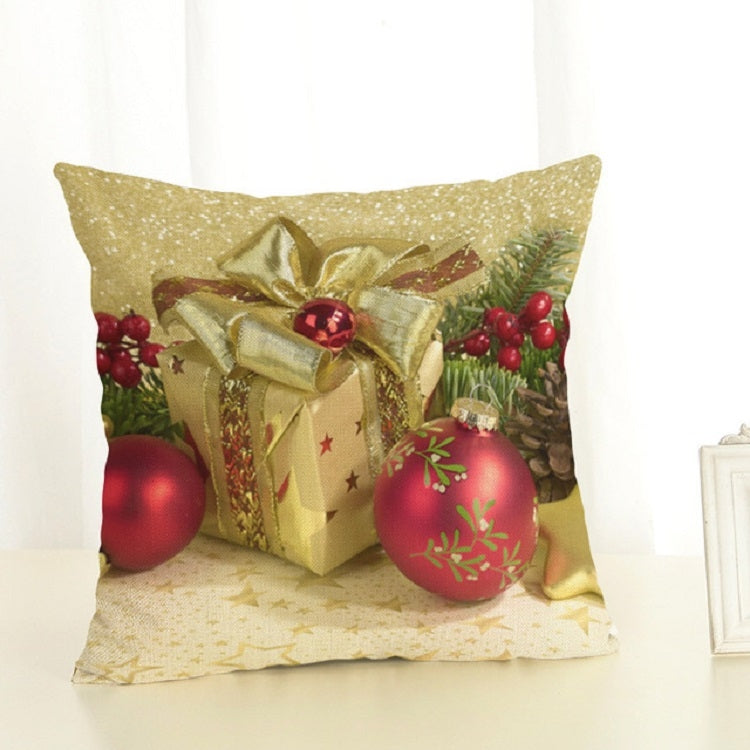 ELECTROPRIME Christmas Decoration Cotton and Linen Pillow Office Home Cushion Without Pillow, Size:45x45cm(Golden Red Gift)