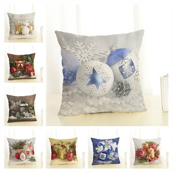 ELECTROPRIME Christmas Decoration Cotton and Linen Pillow Office Home Cushion Without Pillow, Size:45x45cm(Golden Red Gift)