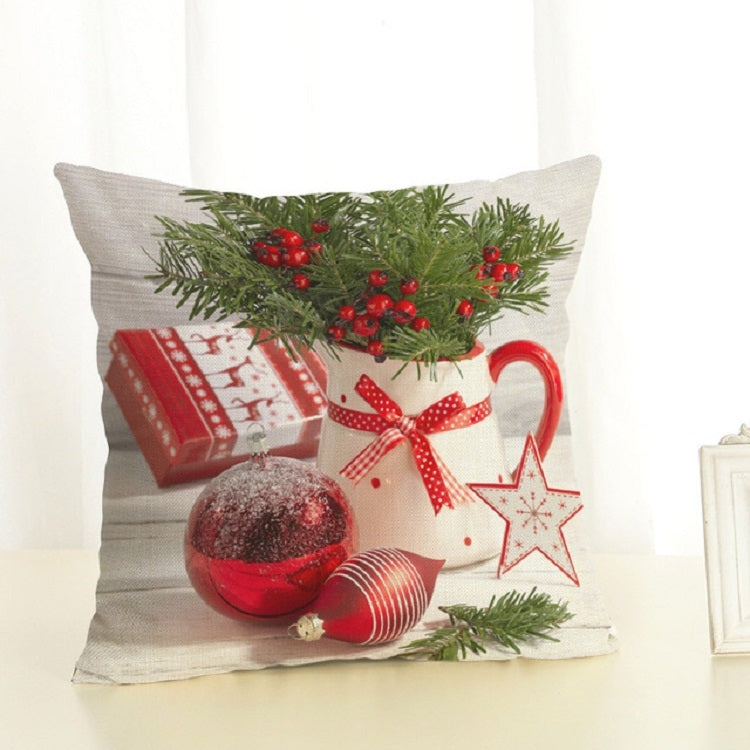 ELECTROPRIME Christmas Decoration Cotton and Linen Pillow Office Home Cushion Without Pillow, Size:45x45cm( Red Christmas)