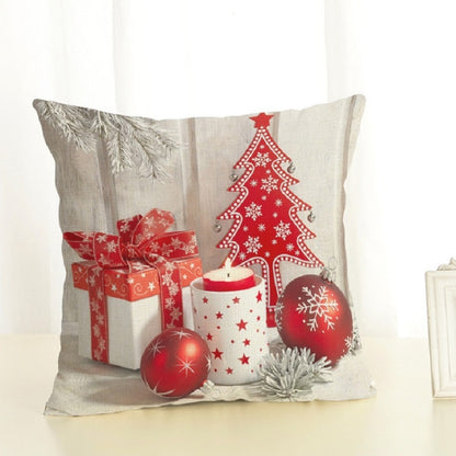 ELECTROPRIME Christmas Decoration Cotton and Linen Pillow Office Home Cushion Without Pillow, Size:45x45cm(White Red Gift)