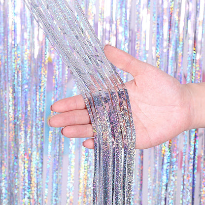 ELECTROPRIME 2 PCS Laser Rain Tinsel Foil Curtain Birthday Party Decoration Tassel Wall, Size:1x3m(Silver)
