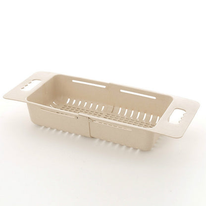 ELECTROPRIME Adjustable Dish Drainer Sink Drain Basket Washing Vegetable Fruit Plastic Drying Rack(Khaki)