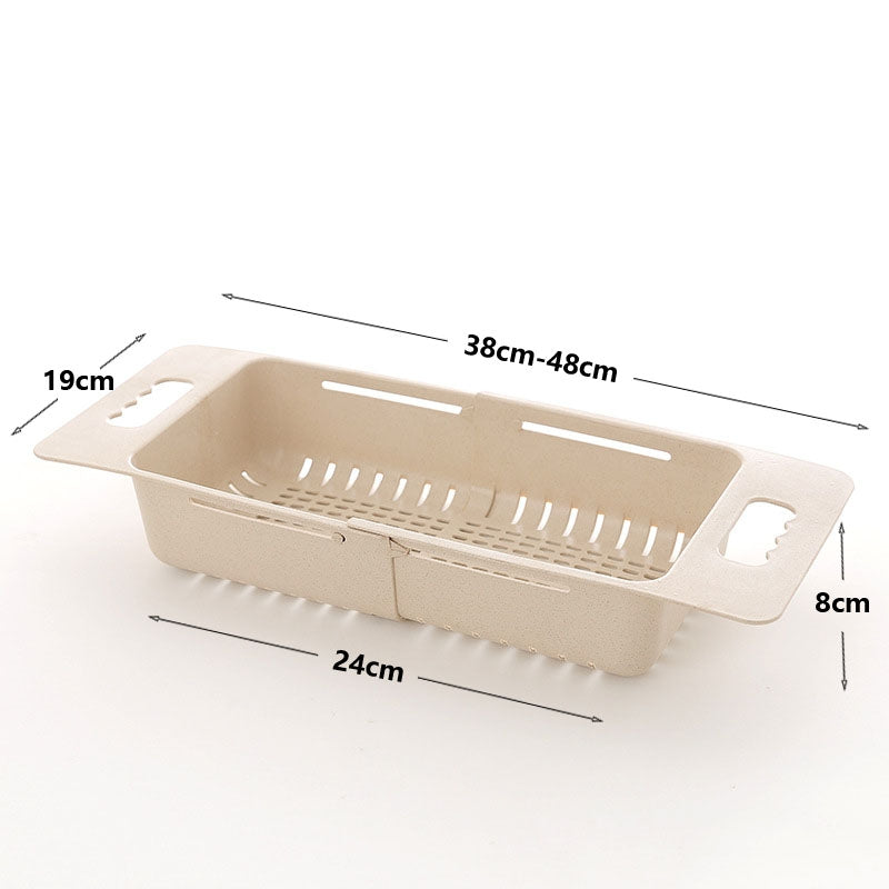 ELECTROPRIME Adjustable Dish Drainer Sink Drain Basket Washing Vegetable Fruit Plastic Drying Rack(Khaki)