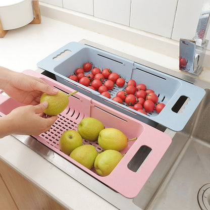 ELECTROPRIME Adjustable Dish Drainer Sink Drain Basket Washing Vegetable Fruit Plastic Drying Rack(Khaki)