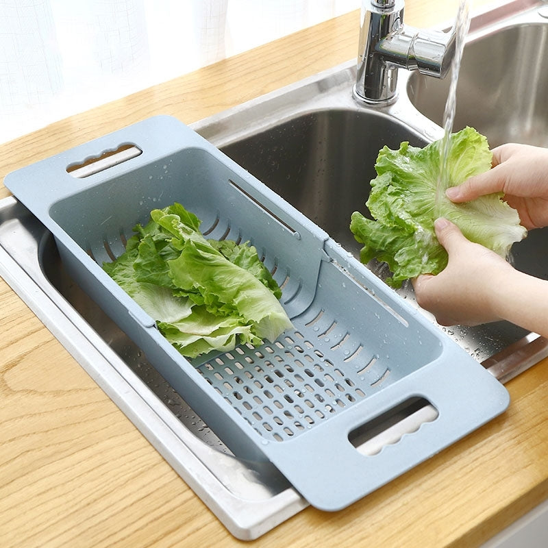 ELECTROPRIME Adjustable Dish Drainer Sink Drain Basket Washing Vegetable Fruit Plastic Drying Rack(Blue)