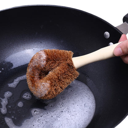 ELECTROPRIME 10 PCS Natural Coconut Palm Non-stick Oil Long Handle Pot Brush Cleaning Brush Kitchen Cleaning Tool
