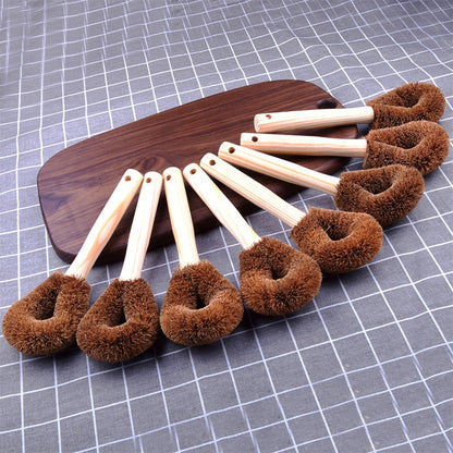 ELECTROPRIME 10 PCS Natural Coconut Palm Non-stick Oil Long Handle Pot Brush Cleaning Brush Kitchen Cleaning Tool