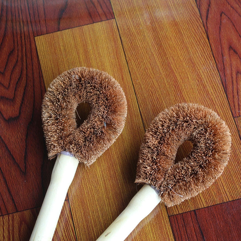 ELECTROPRIME 10 PCS Natural Coconut Palm Non-stick Oil Long Handle Pot Brush Cleaning Brush Kitchen Cleaning Tool