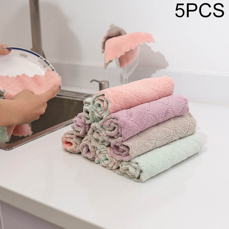 ELECTROPRIME Kitchen Rag Double-sided Water-absorbing Wipe Sink Dish Rag Non Stick Oil Furniture Cleaning Cloth Random Color Delivery, Quantity:5 PCS