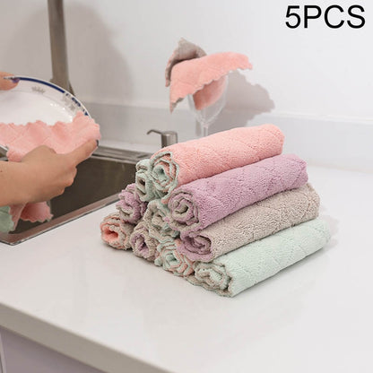 ELECTROPRIME Kitchen Rag Double-sided Water-absorbing Wipe Sink Dish Rag Non Stick Oil Furniture Cleaning Cloth Random Color Delivery, Quantity:5 PCS
