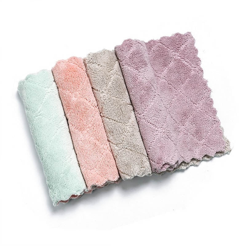 ELECTROPRIME Kitchen Rag Double-sided Water-absorbing Wipe Sink Dish Rag Non Stick Oil Furniture Cleaning Cloth Random Color Delivery, Quantity:5 PCS