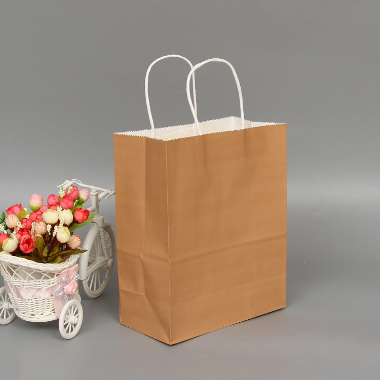 ELECTROPRIME 10 PCS Elegant Kraft Paper Bag With Handles for Wedding/Birthday Party/Jewelry/Clothes, Size:22x27x11cm(White Kraft)