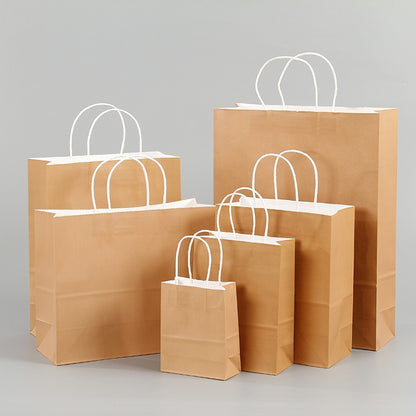 ELECTROPRIME 10 PCS Elegant Kraft Paper Bag With Handles for Wedding/Birthday Party/Jewelry/Clothes, Size:22x27x11cm(White Kraft)