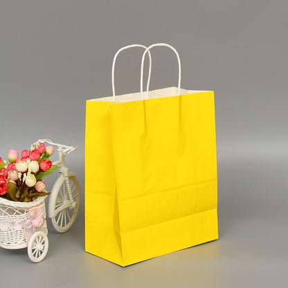 ELECTROPRIME 10 PCS Elegant Kraft Paper Bag With Handles for Wedding/Birthday Party/Jewelry/Clothes, Size:22x27x11cm(Yellow)