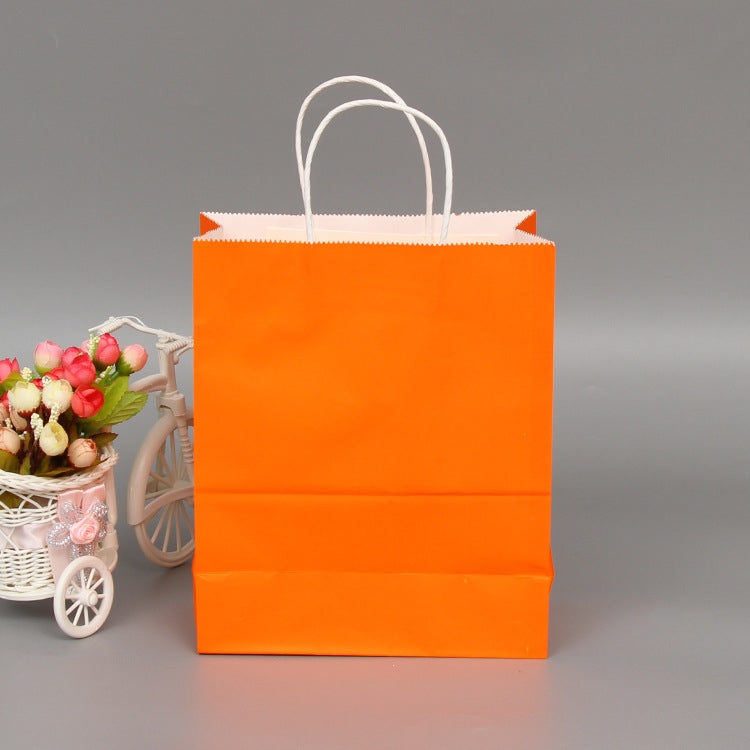ELECTROPRIME 10 PCS Elegant Kraft Paper Bag With Handles for Wedding/Birthday Party/Jewelry/Clothes, Size:22x27x11cm(Orange)