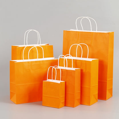 ELECTROPRIME 10 PCS Elegant Kraft Paper Bag With Handles for Wedding/Birthday Party/Jewelry/Clothes, Size:22x27x11cm(Orange)