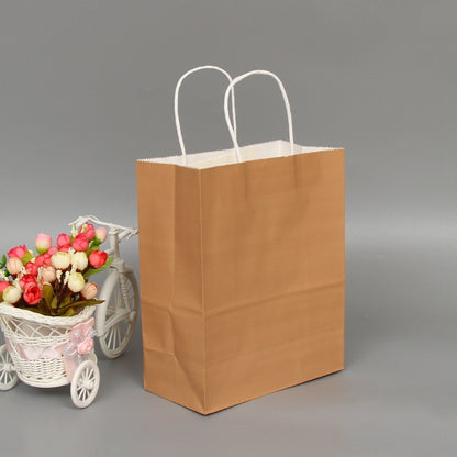ELECTROPRIME 10 PCS Elegant Kraft Paper Bag With Handles for Wedding/Birthday Party/Jewelry/Clothes, Size:12x15x6cm(White Kraft)