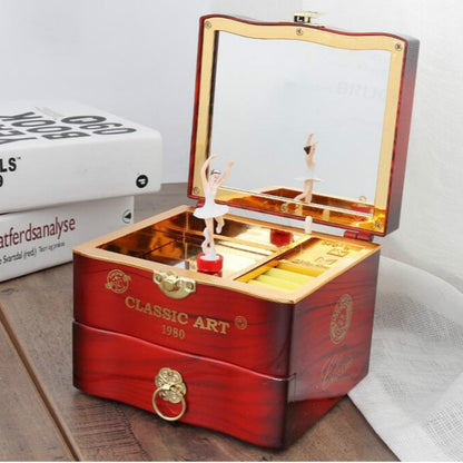 ELECTROPRIME YL2047 Classic Nostalgic Music Box Dancing Girl Clockwork Simulation Eight-toneJewelry Box(Brown)