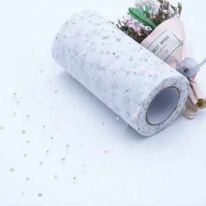 ELECTROPRIME Tulle Roll 25 Yards 13cm Organza Laser Crafts Wedding Decoration Tulle Birthday Party Supplies(White)