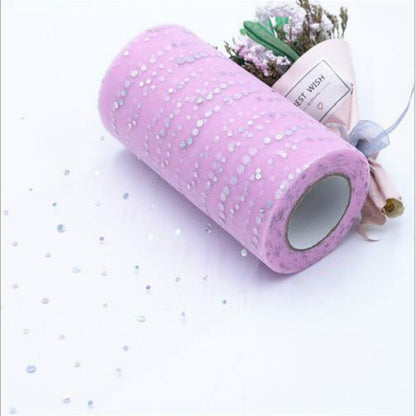 ELECTROPRIME Tulle Roll 25 Yards 13cm Organza Laser Crafts Wedding Decoration Tulle Birthday Party Supplies(Pink)