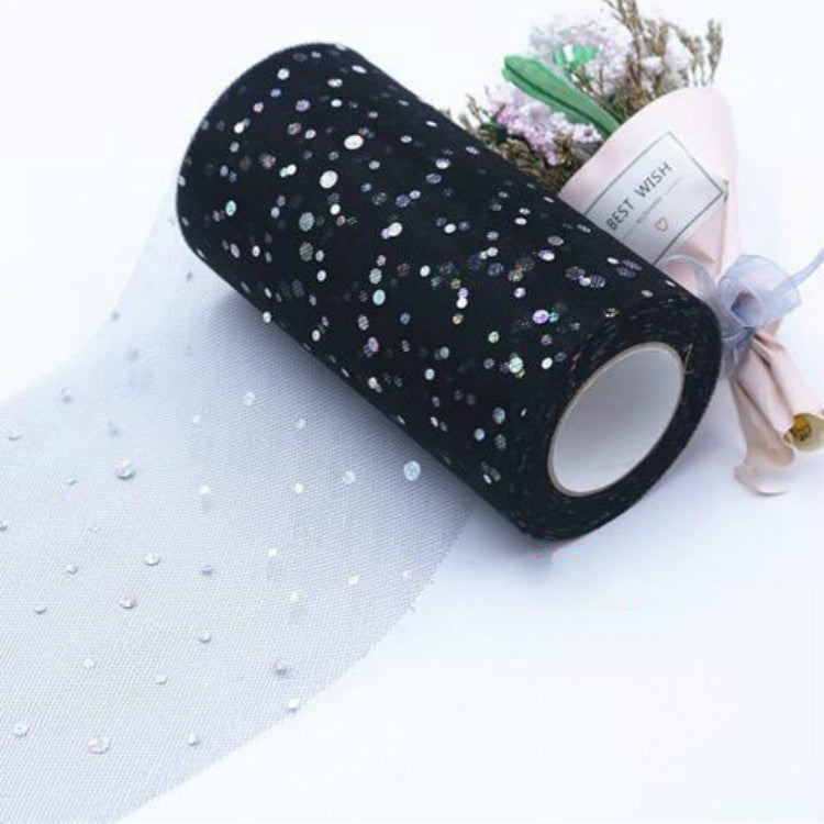 ELECTROPRIME Tulle Roll 25 Yards 13cm Organza Laser Crafts Wedding Decoration Tulle Birthday Party Supplies(Black)